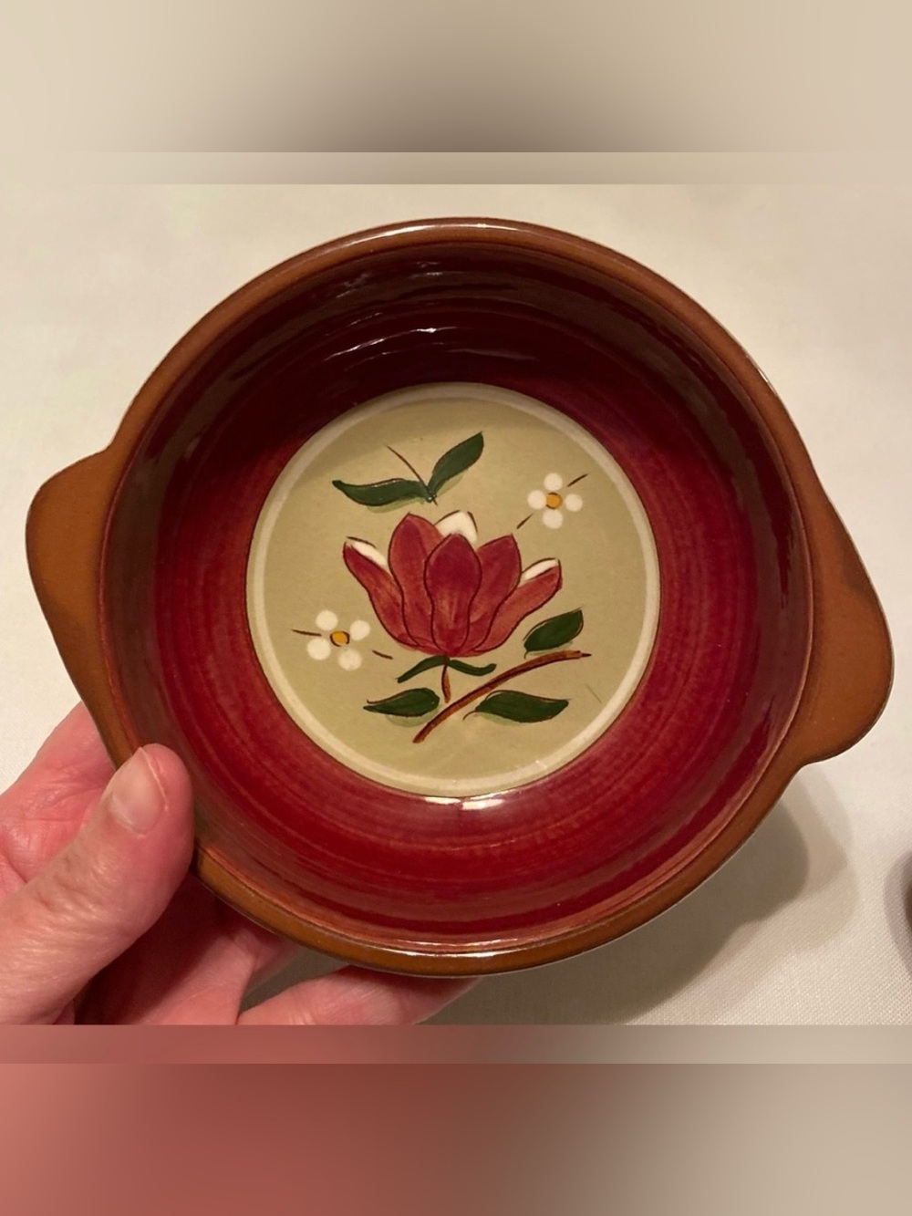 Stangl Pottery 'Magnolia' Lugged Soup Bowls Set 3 Vintage Mid Century Modern